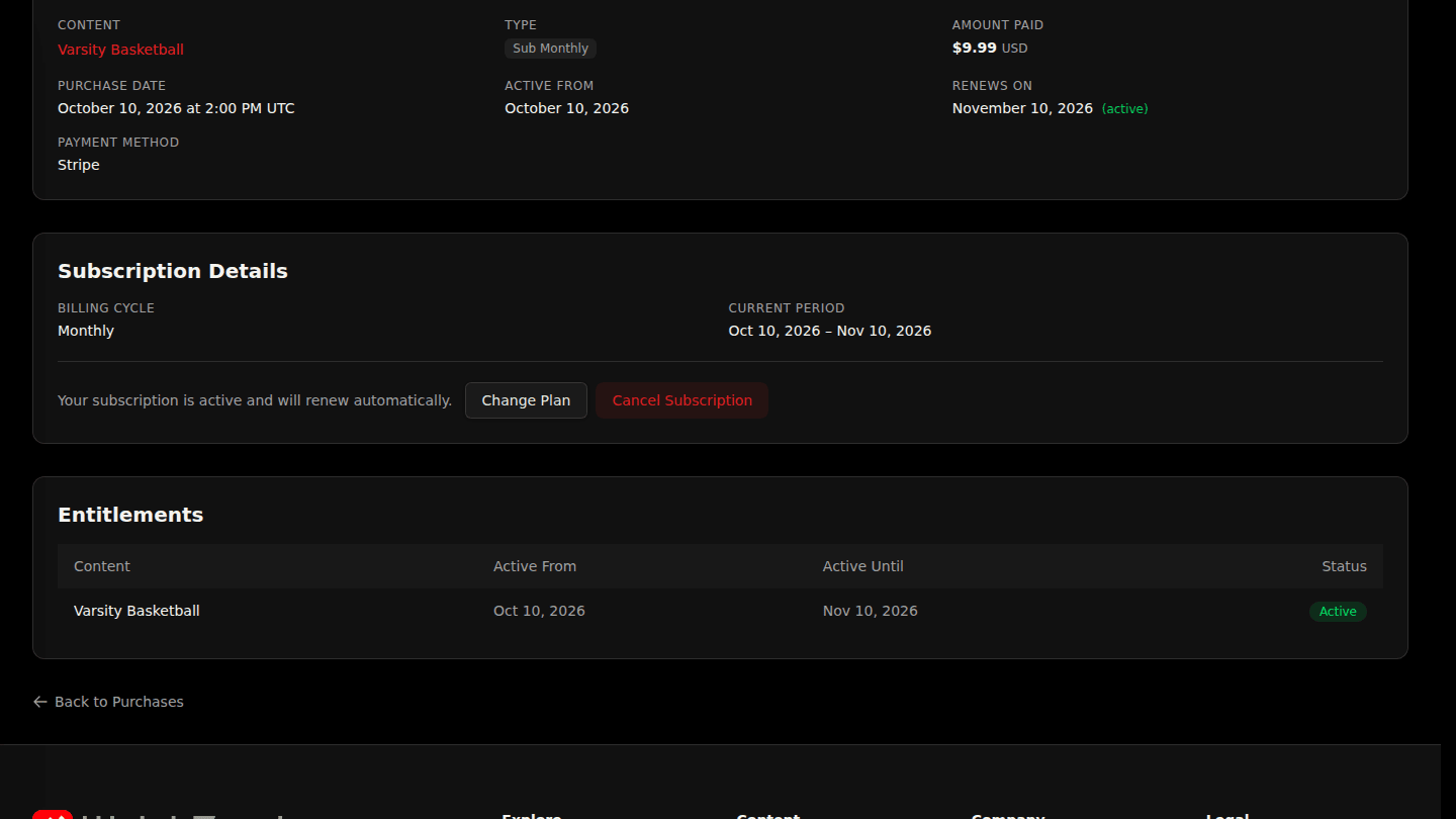 Open the subscription under Purchases and choose Cancel Subscription