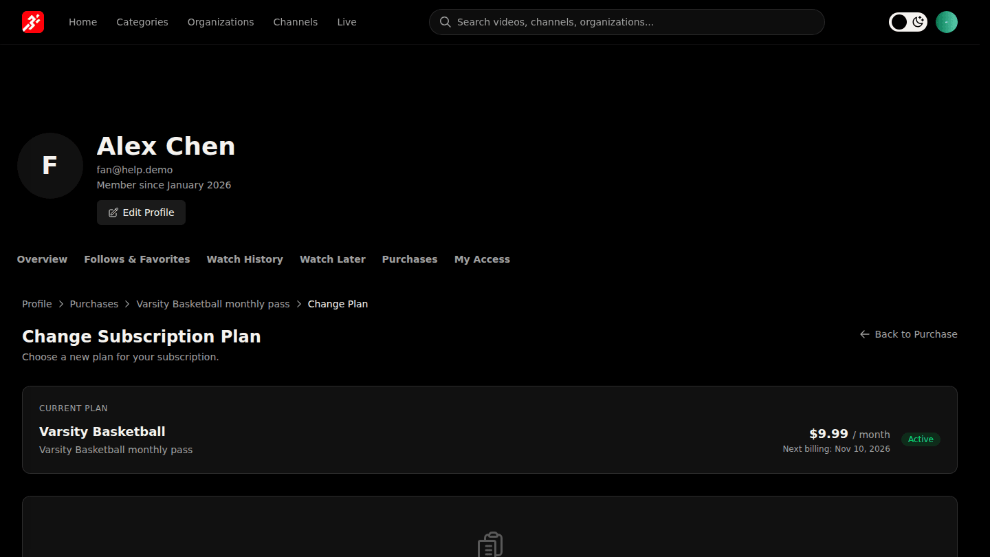 Open the subscription and choose Change Plan