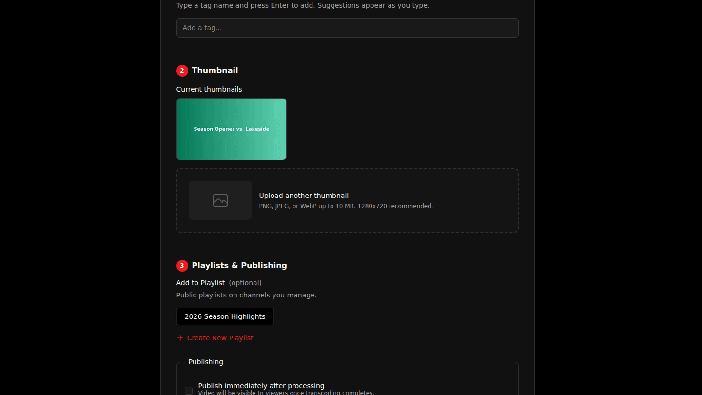 Upload a custom thumbnail and choose Update Video