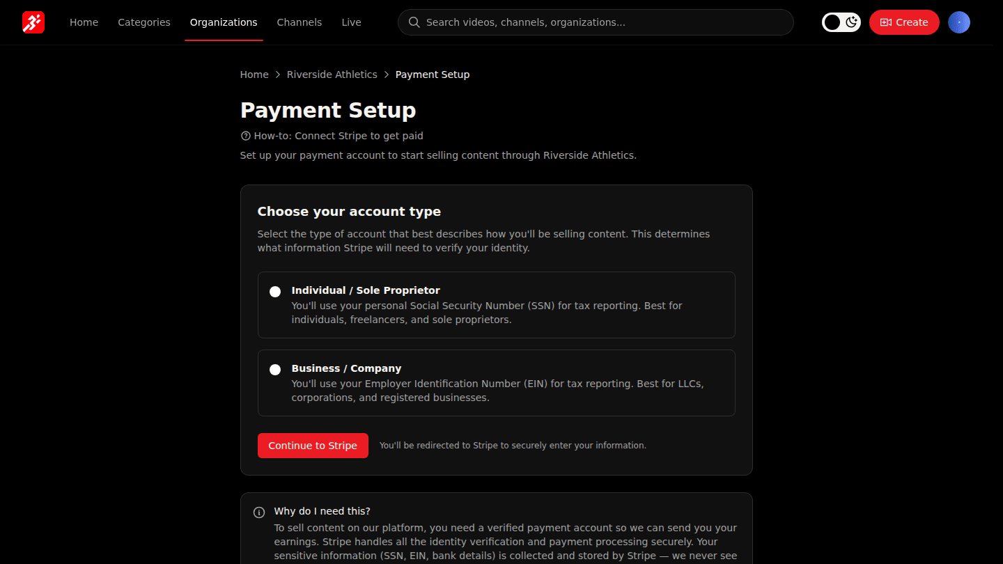 Open your organization and choose Manage → Payments