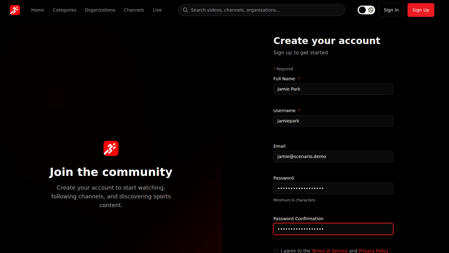 Choose Sign Up in the header