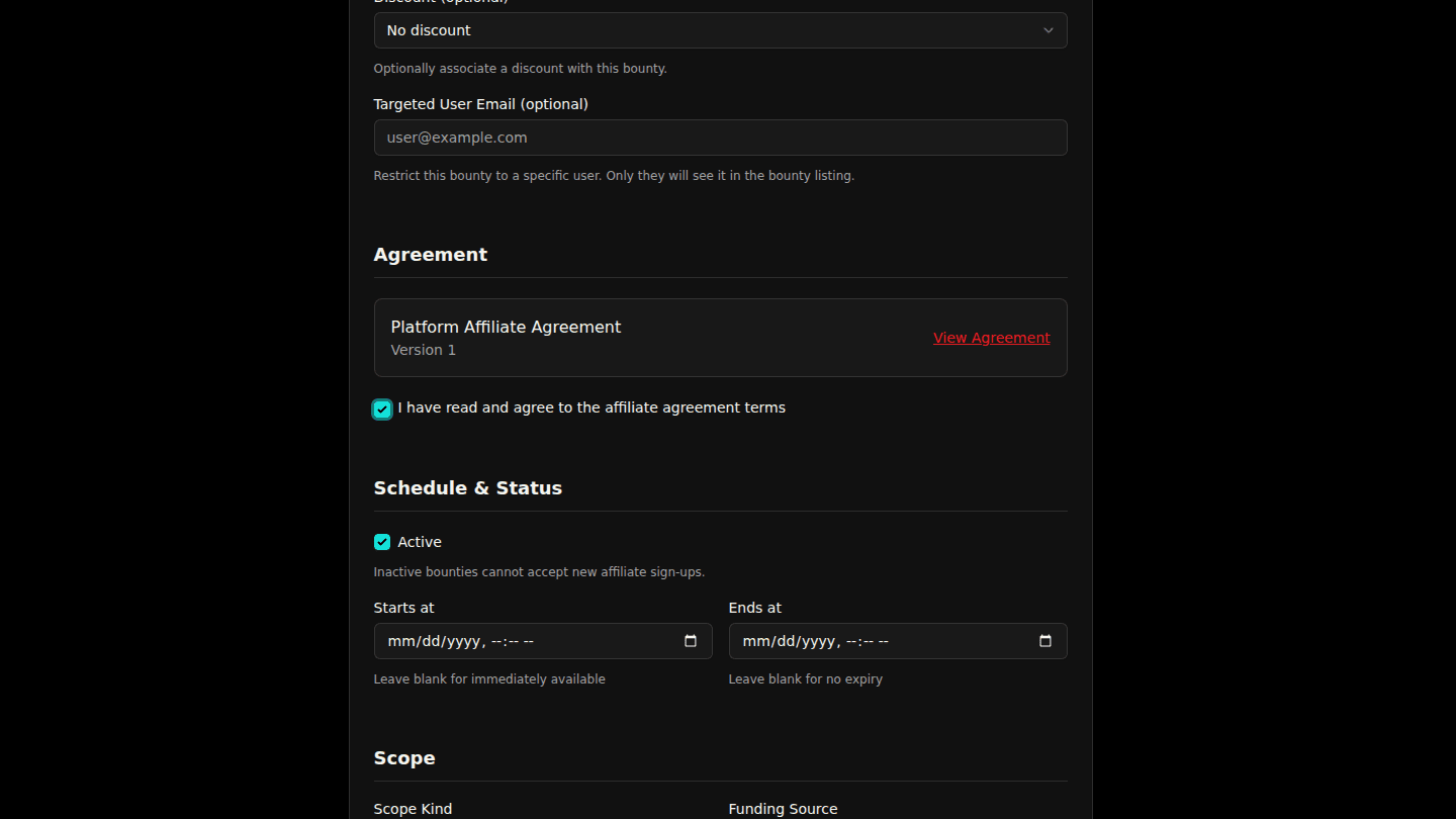 Read and accept the affiliate agreement