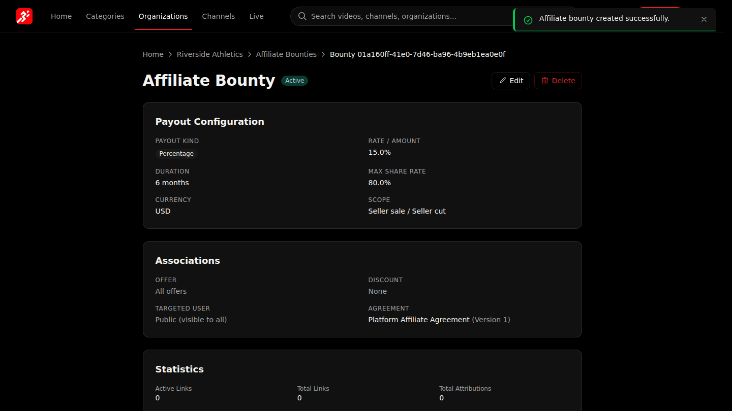 The bounty is live for affiliates to join