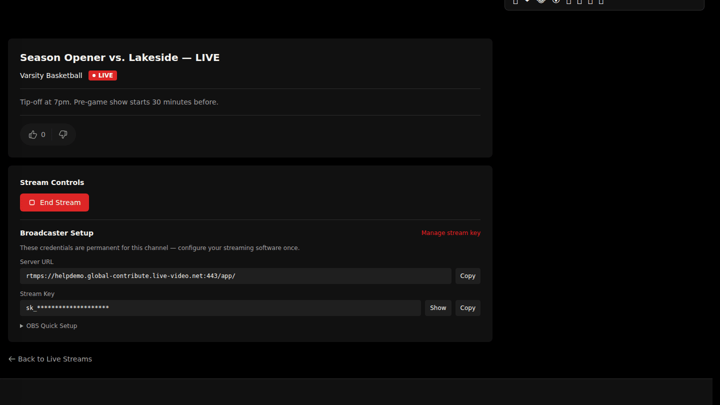 Open the live stream page