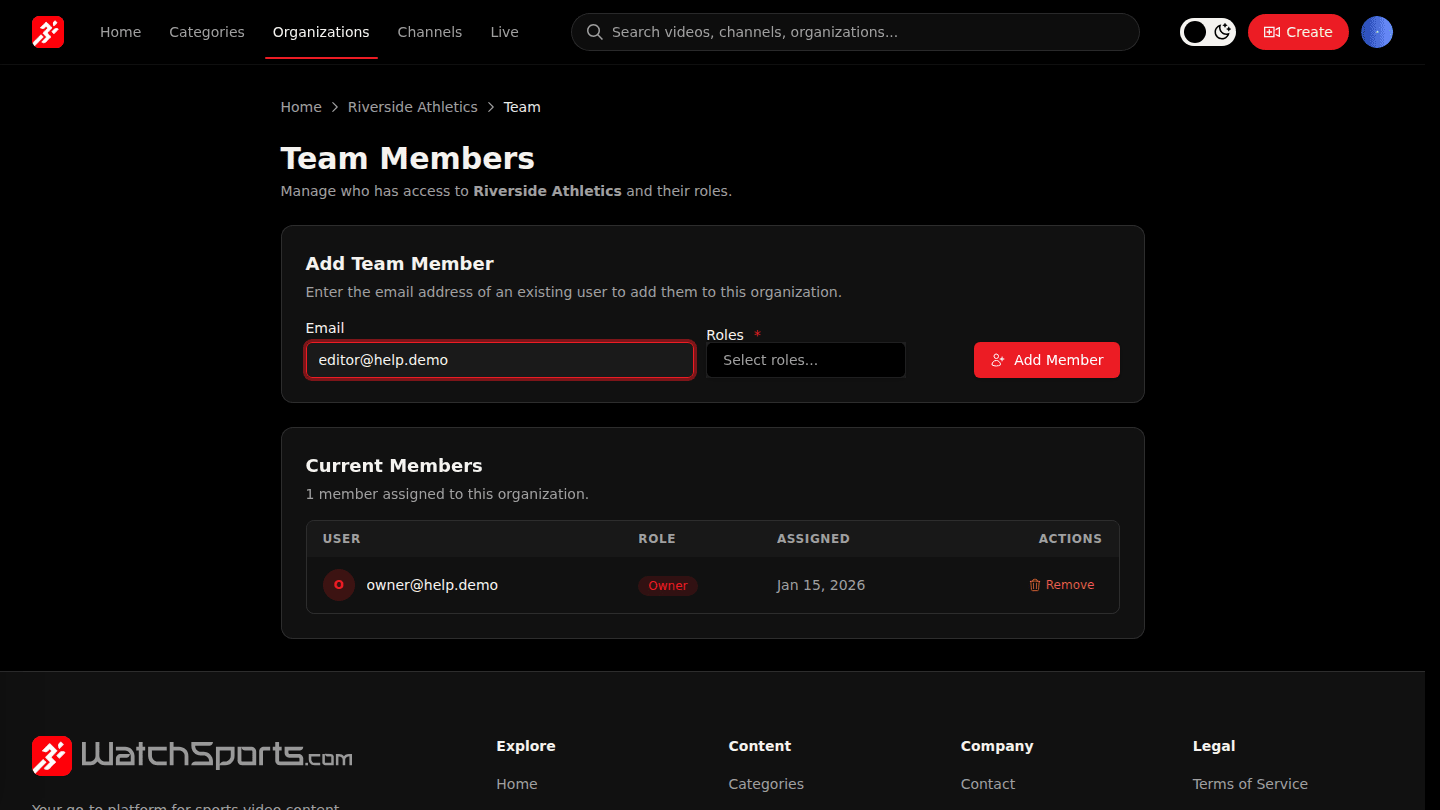 Open your organization and choose Manage → Team