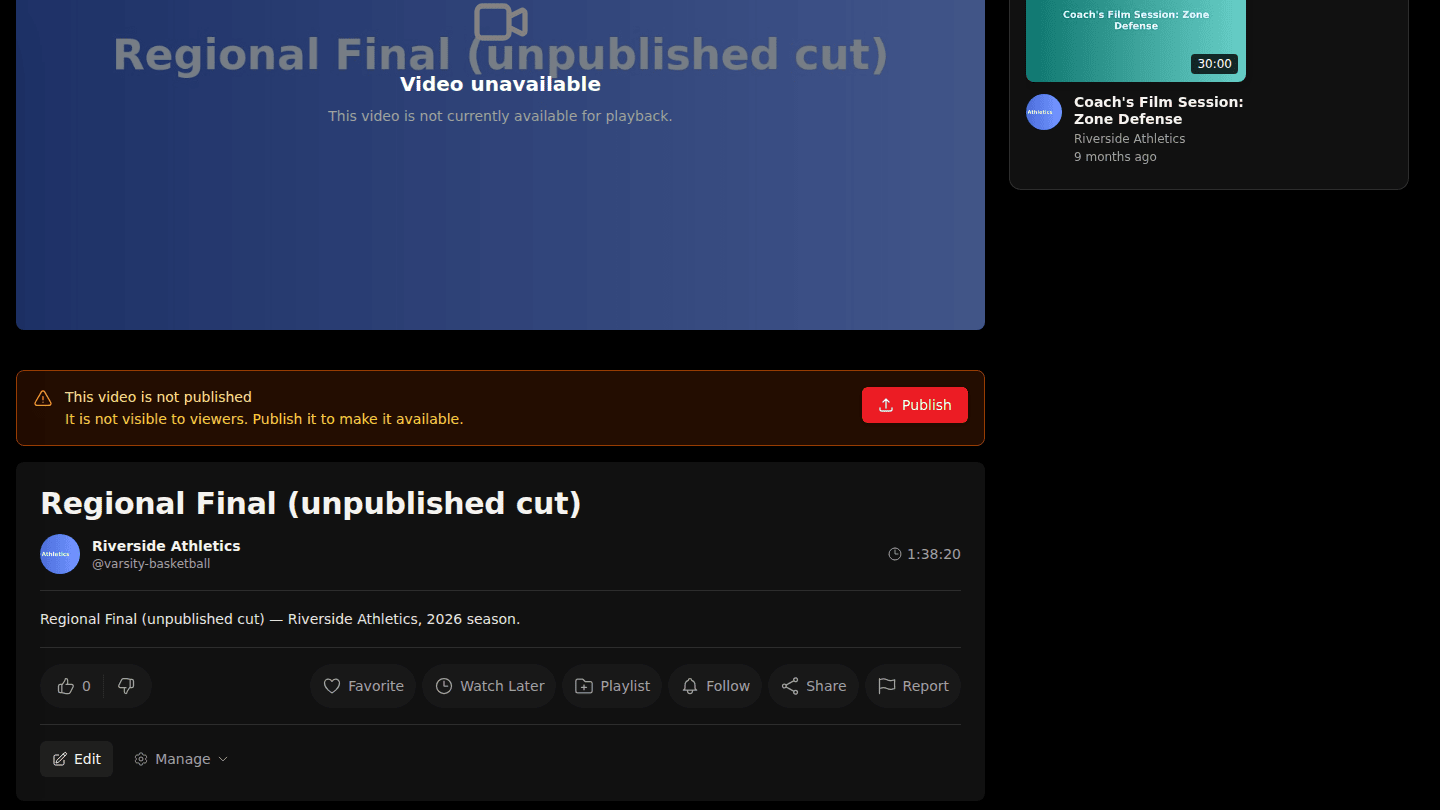 Open an unpublished video