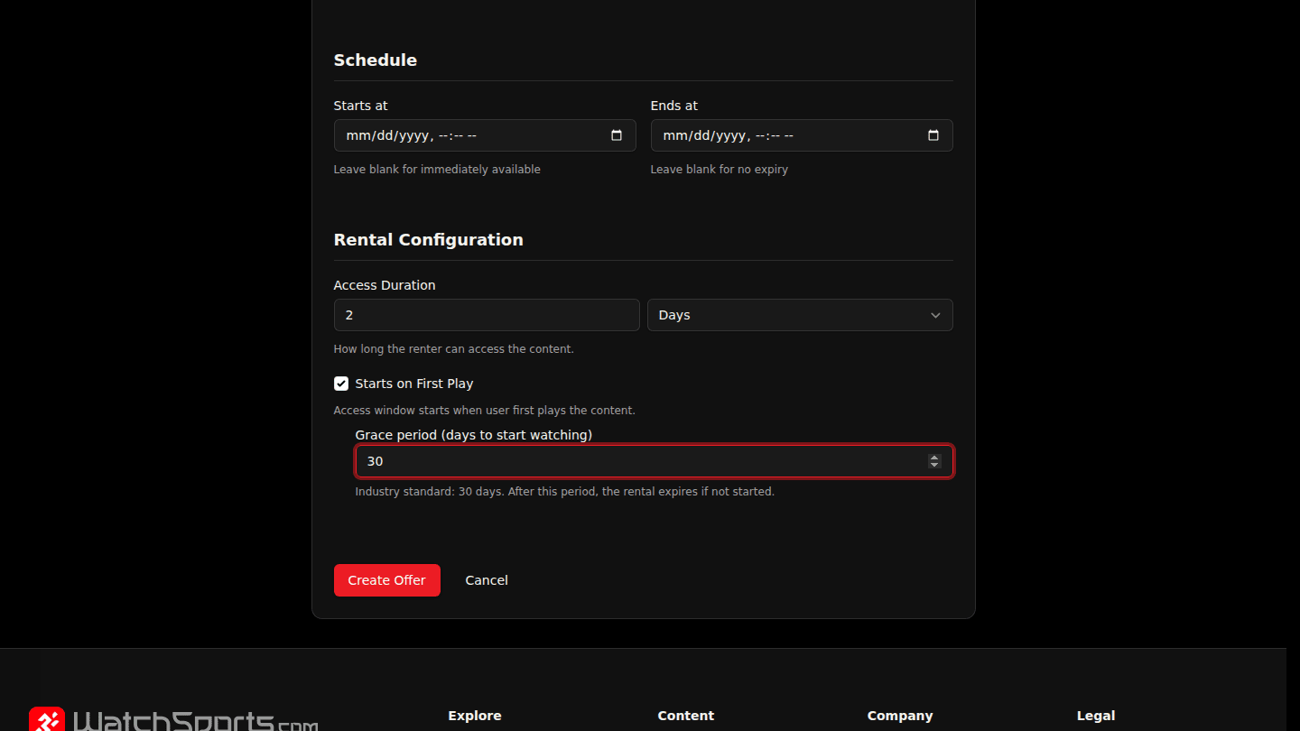 Choose Rental and set the viewing window