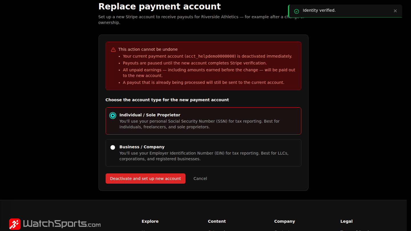 Pick the account type and choose Deactivate and set up new account