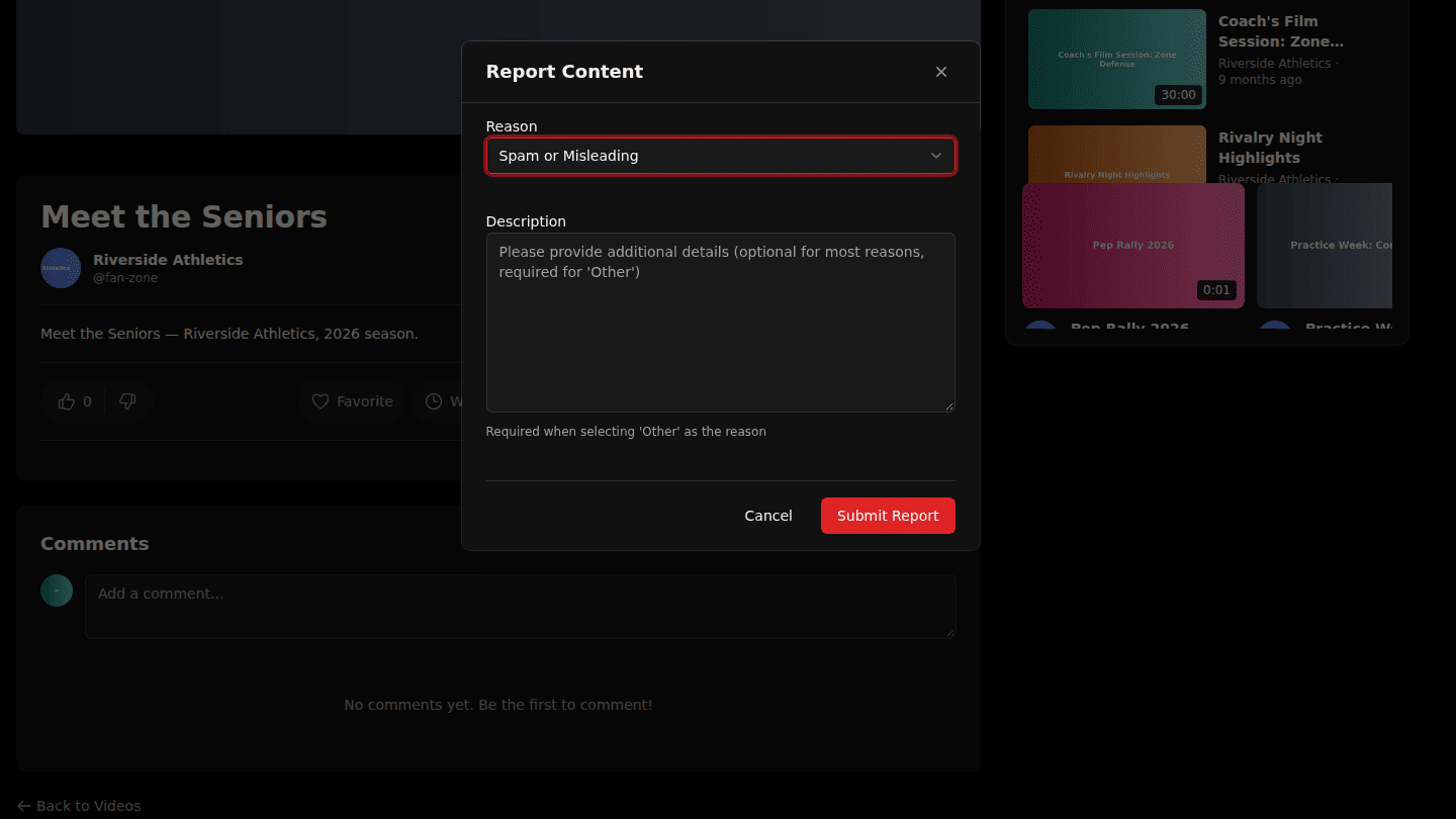 Choose Report under the video