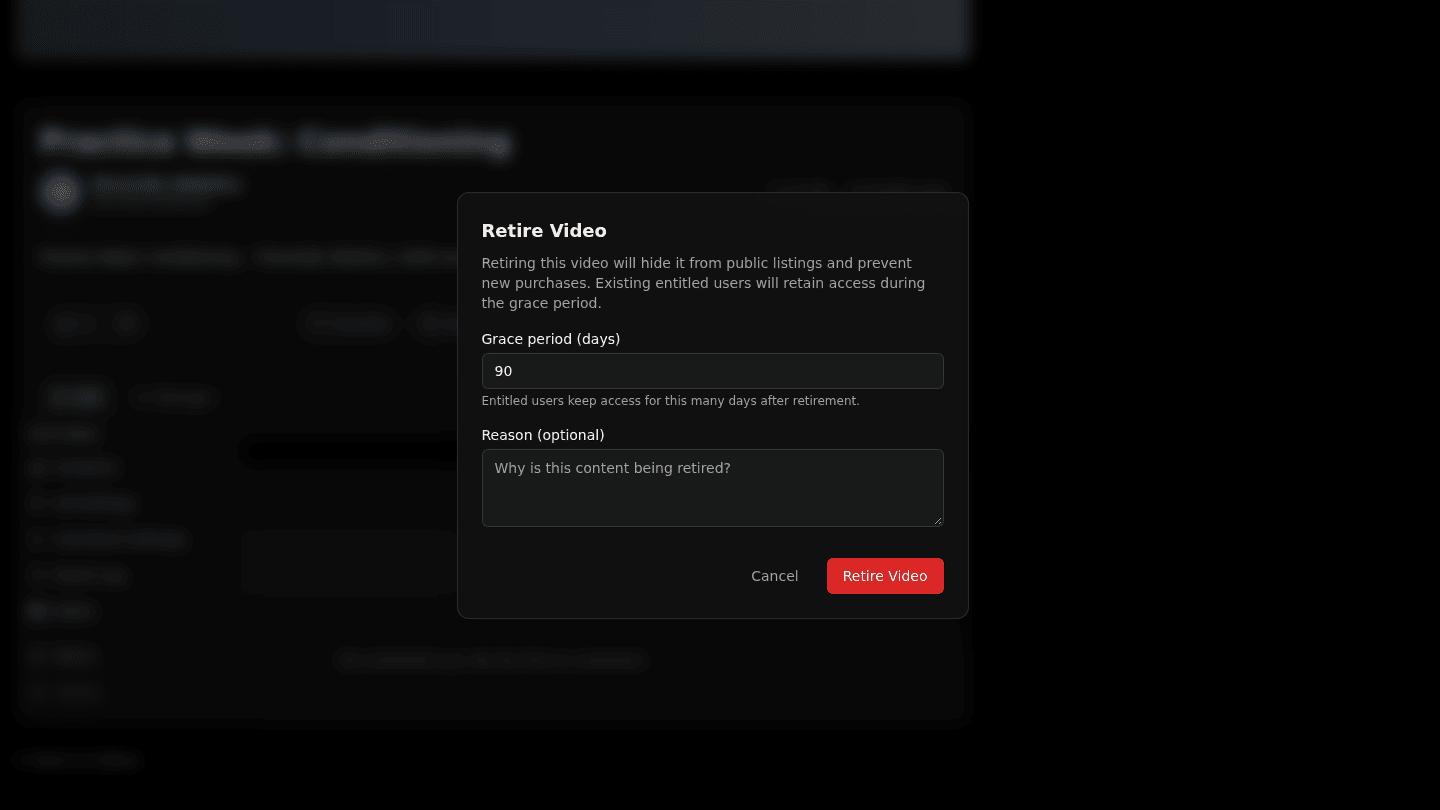 Open the video and choose Manage → Retire