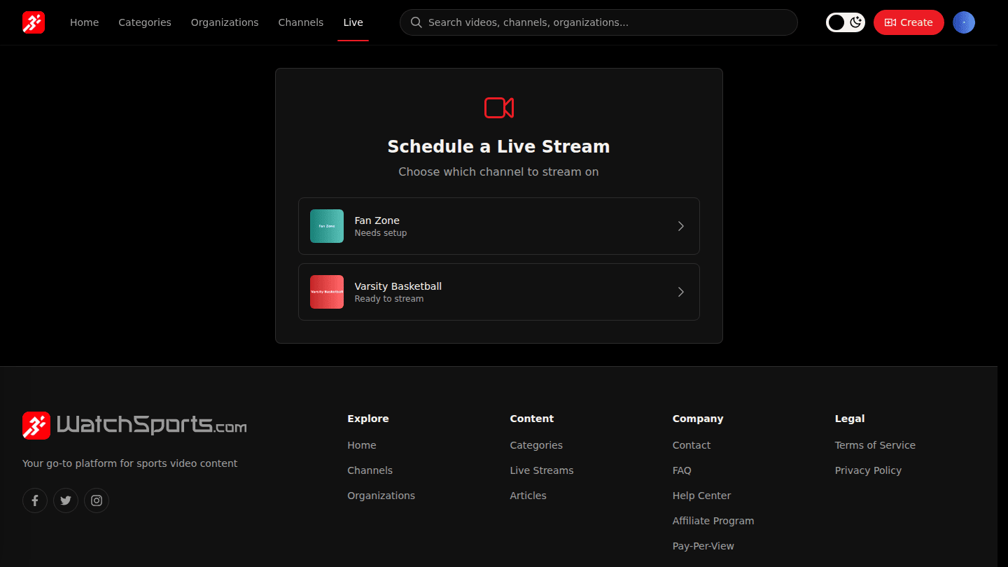 Choose Schedule Stream and pick the channel