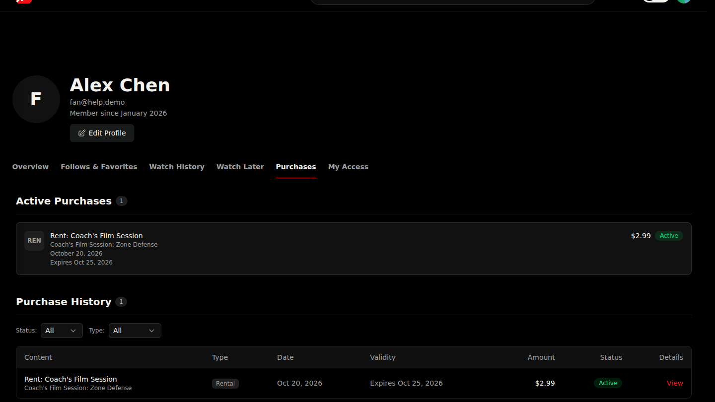 Open Purchases on your profile