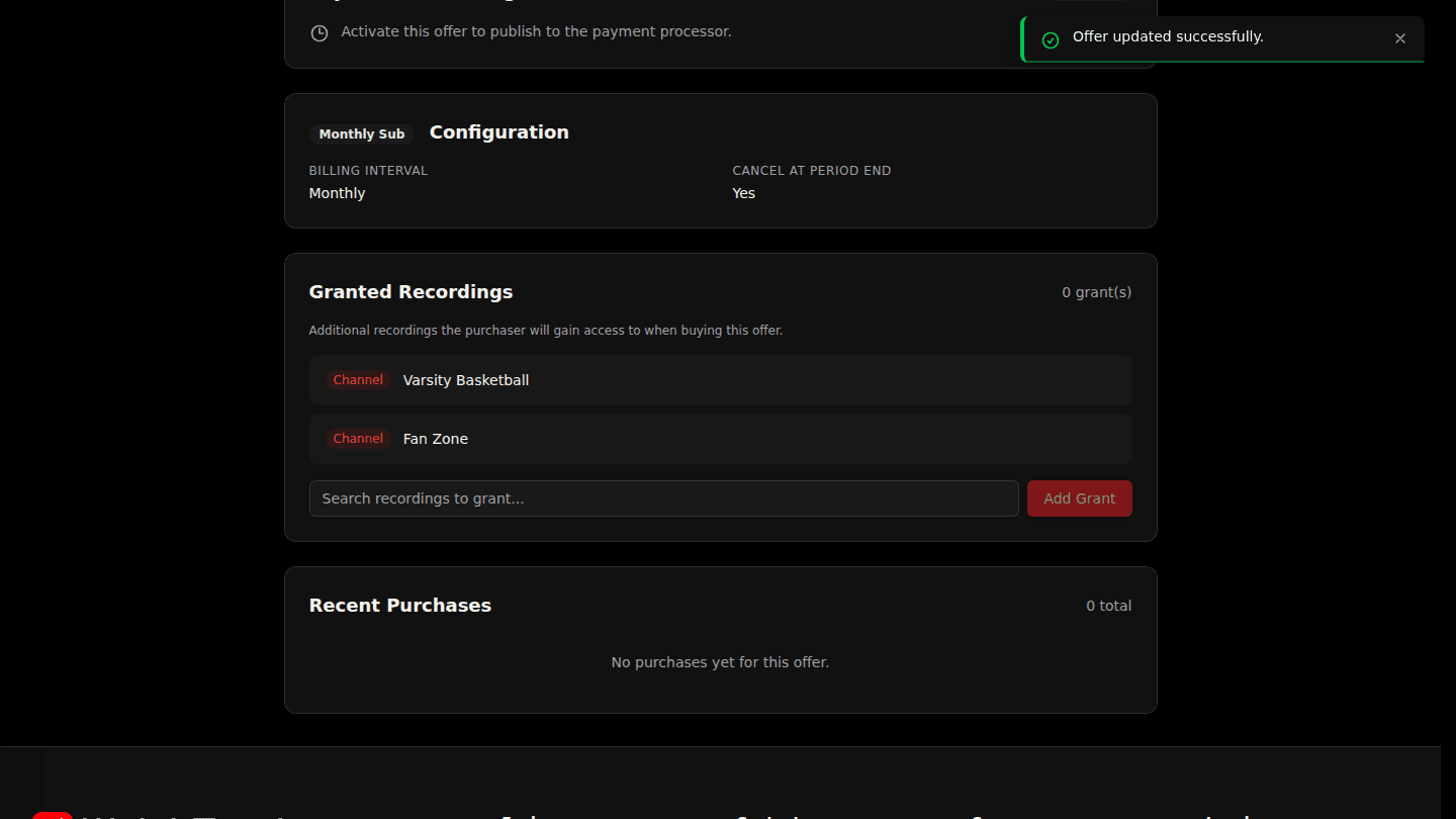 Add each channel or video to Granted Recordings