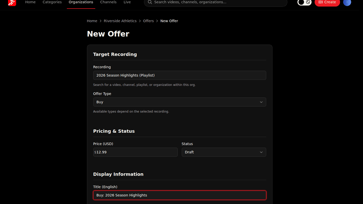 Choose Buy or Rental and set the price