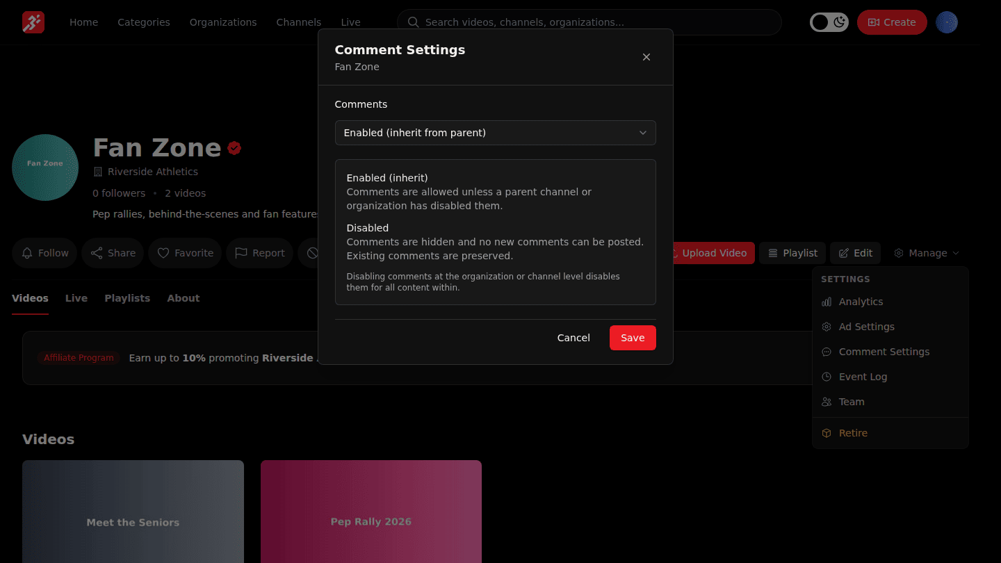 Choose Manage → Comment Settings